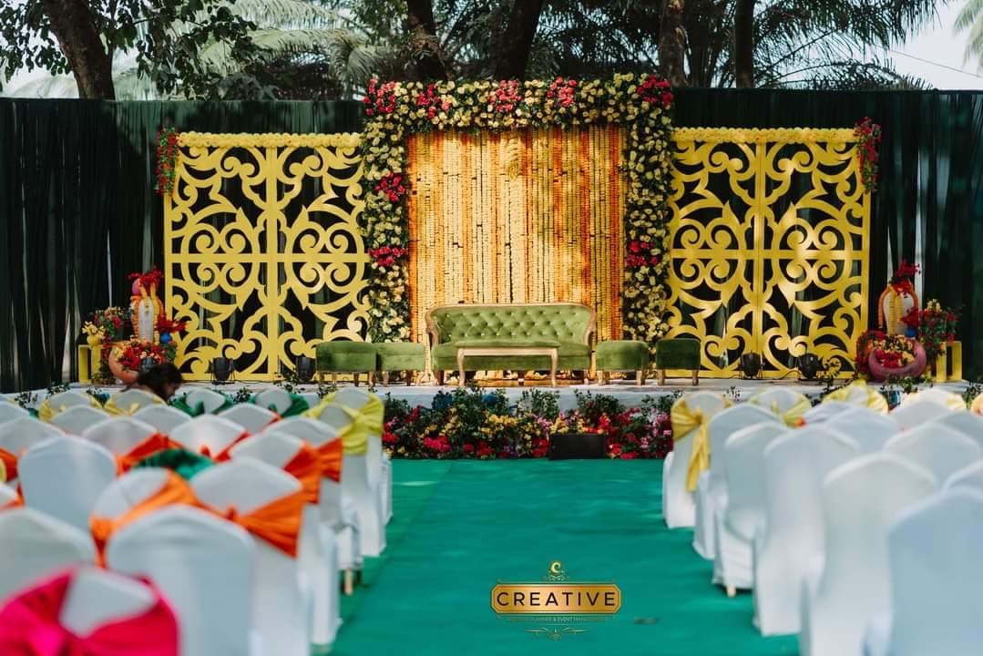 Stage Decor: Golden jali Holud stage