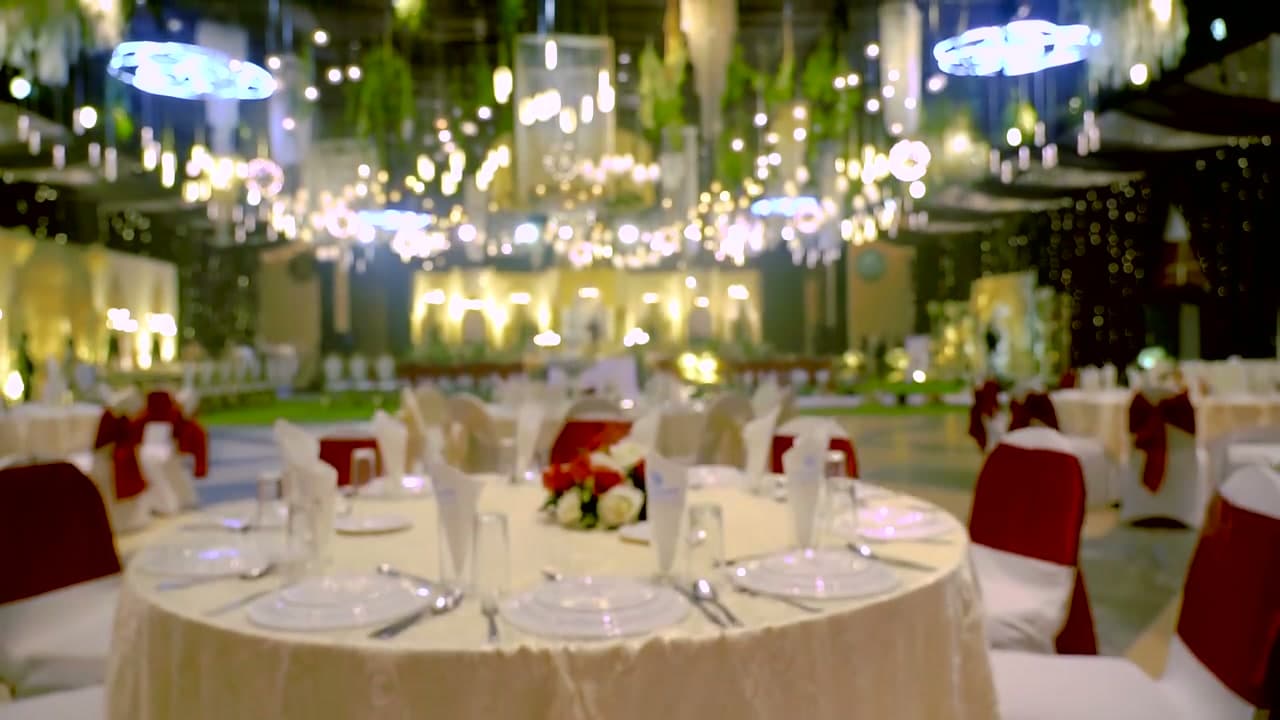 Table Decoration & Chair Ribbon: Ivory lattice reception at Army Golf Club